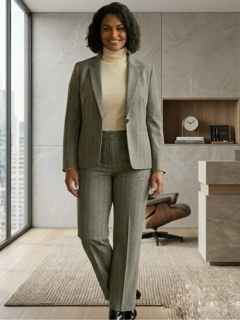 Vintage Kasper Pinstripe Wide Leg Pants Suit